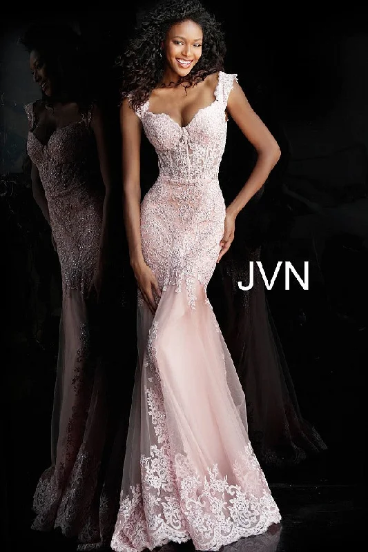 Jovani JVN65688 Size 14 Long Fitted Sheer lace prom dress Mermaid Off Shoulder Gown Sexy Lace Gown