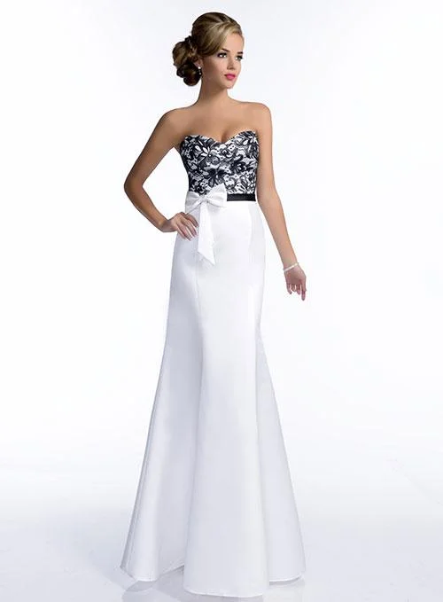 Adagio Bridesmaids BM142 Size 8, 16 White Black Fit & Flare Formal Dress Lace Bodice Bow Lace Bridesmaid Dress