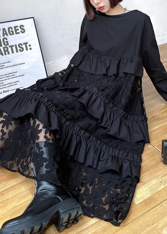 Bohemian Black Ruffles  Fall Lace Dresses Soft Lace Dress