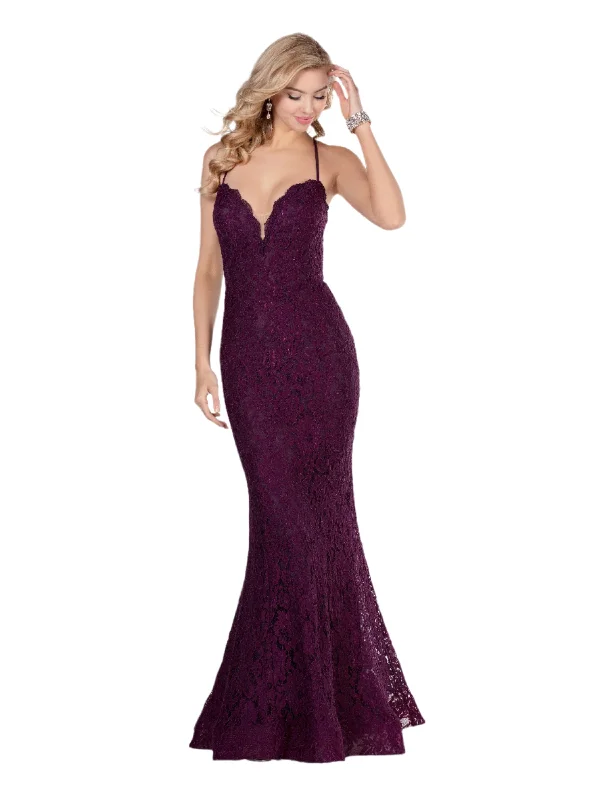 Blush Prom Dress 11905 Size 0 Aubergine Long Fitted Lace Prom Dress Plunging Neckline Mermaid Train Lace Dress Fit