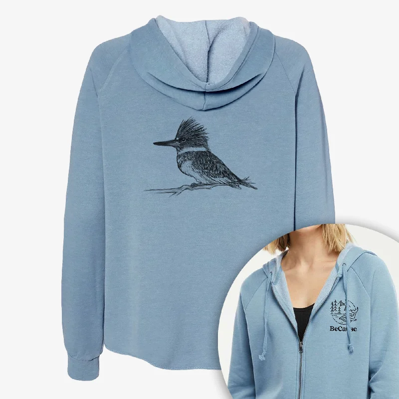 Belted Kingfisher - Megaceryle alcyon - Women's Cali Wave Zip-Up Sweatshirt Graphic Hoodie Sweatshirt