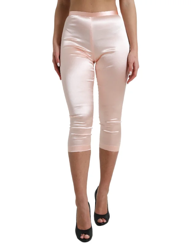 Chic Pink High Waist Cropped Silk Pants