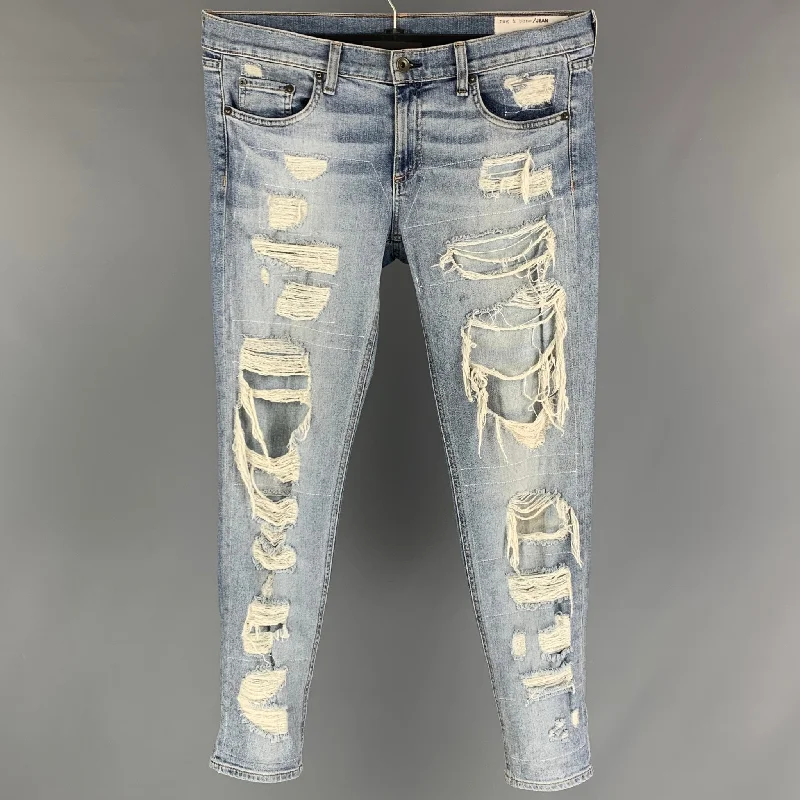 RAG & BONE Size 29 Blue Denim Distressed Zip Fly Jeans