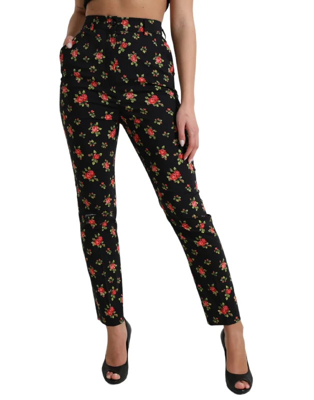 Elegant High-waist Floral Tapered Pants