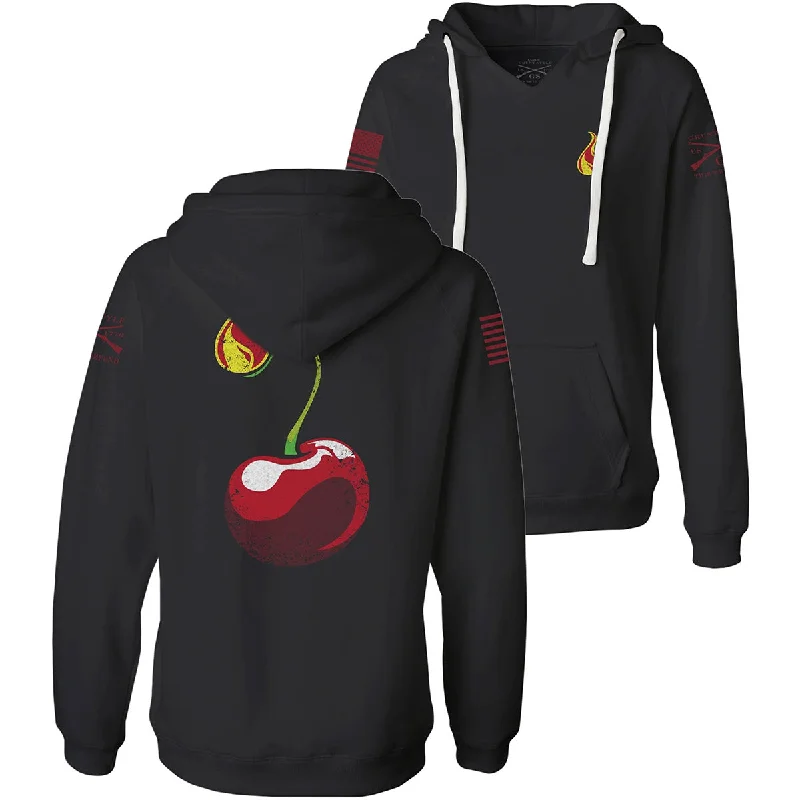 Grunt Style Women's Cherry Bomb V-Neck Pullover Hoodie - Black Hoodies & Sweatshirts Combo