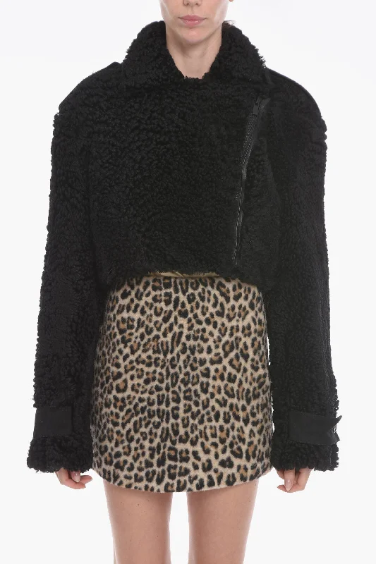 The Mannei Cropped MAHIS Shearling Coat with Perforated Suede Details Women's suede jackets