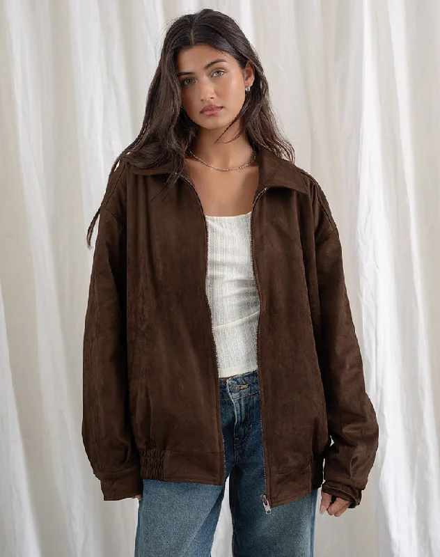 Cavita Jacket in Faux Suede Brown Women's designer jackets