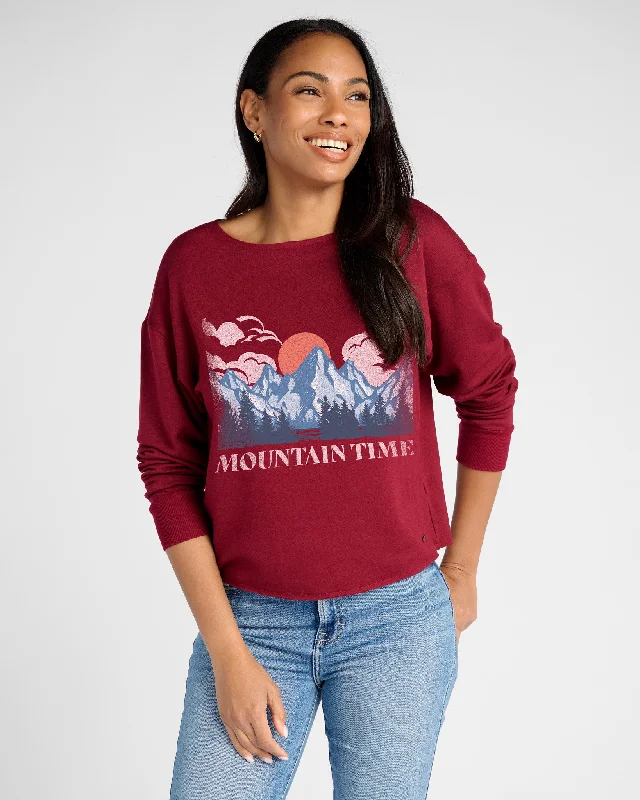 Mountain Time Graphic Raw Edge Pullover