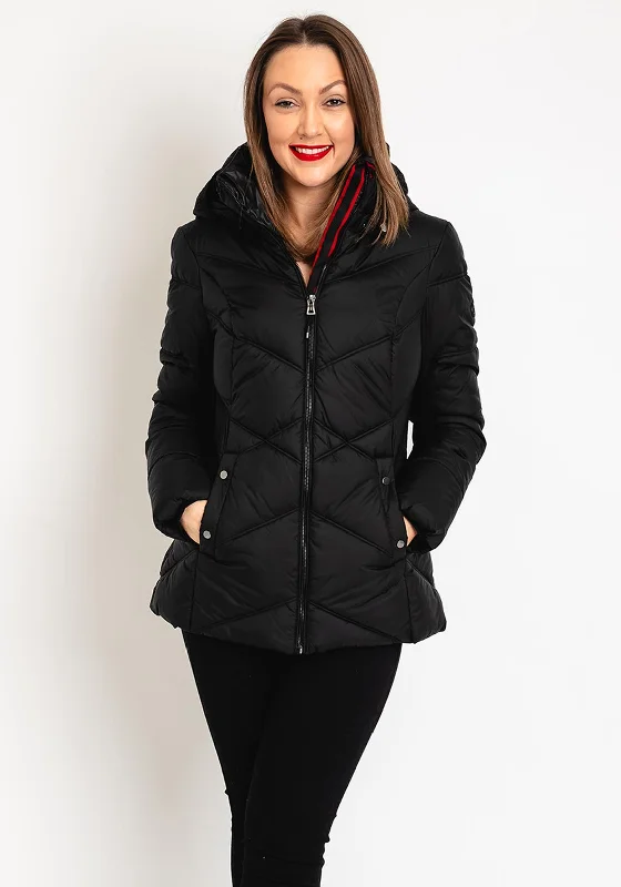 District Bandana Detachable Hood Quilted Coat, Black Women's cycling jackets