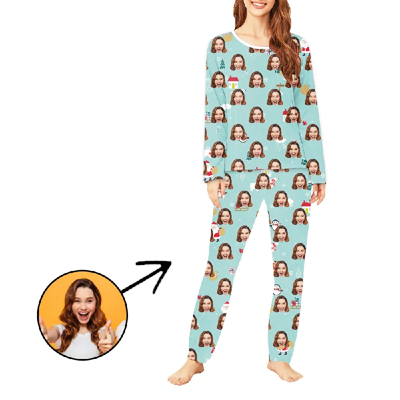 Custom Women's Photo Pajamas Christmas Santa Long Sleeve Boho pajama sets