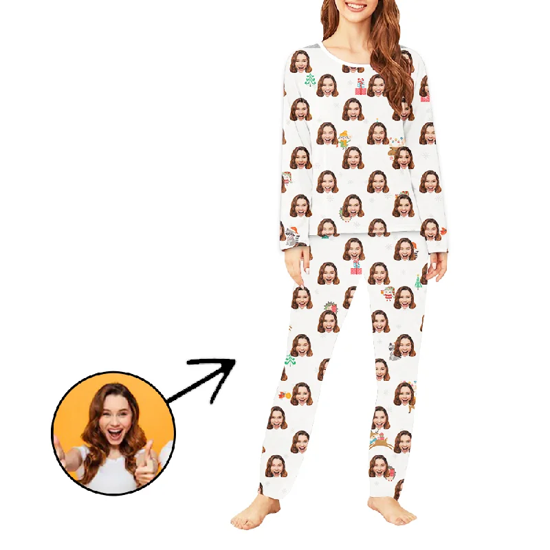 Custom Women's Photo Pajamas Christmas Tree Long Sleeve Chic pajama sets