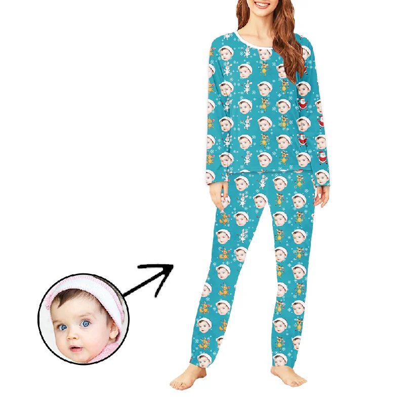 Custom Women's Photo Pajamas Santa Dancing Long Sleeve Cooling pajama sets