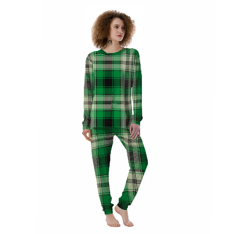 Tartan UFO Green Print Pattern Women's Pajamas Shorts pajama sets