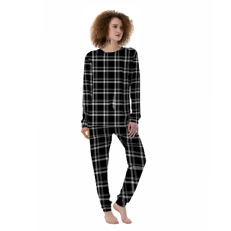 Tartan White And Black Print Pattern Women's Pajamas Three-piece pajama sets