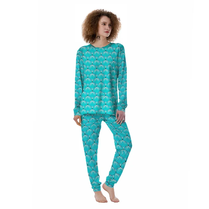 Teal Marble Print Pattern Women's Pajamas Silk pajama sets