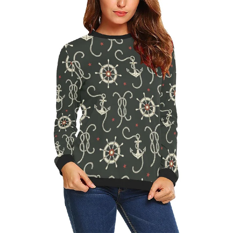 Anchor Nautical Pattern Print Women Crewneck Sweatshirt Minimalist sweaters