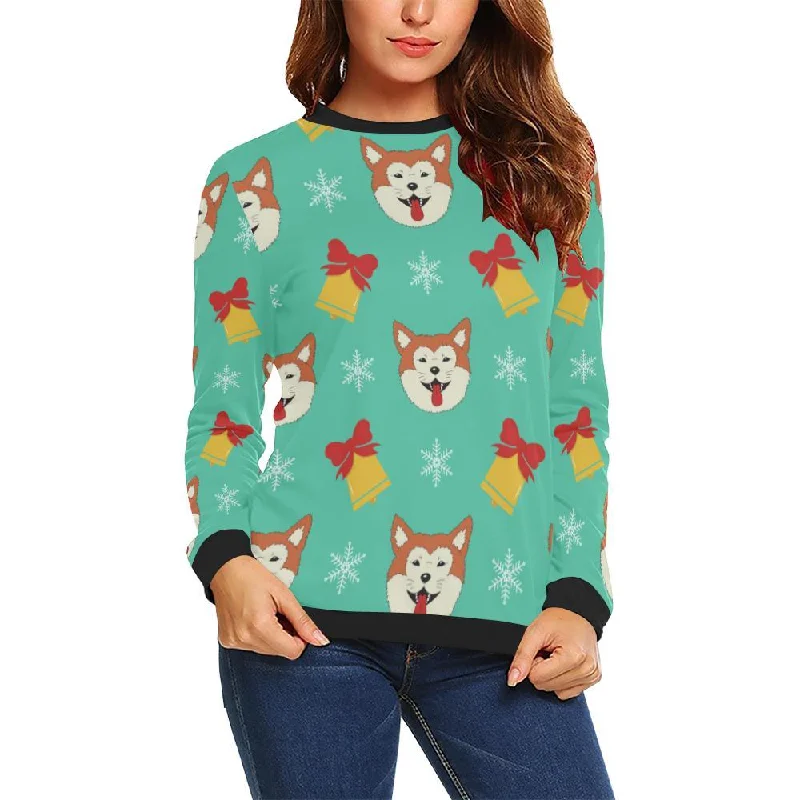 Dog Akita Pattern Print Women Crewneck Sweatshirt North Face sweaters