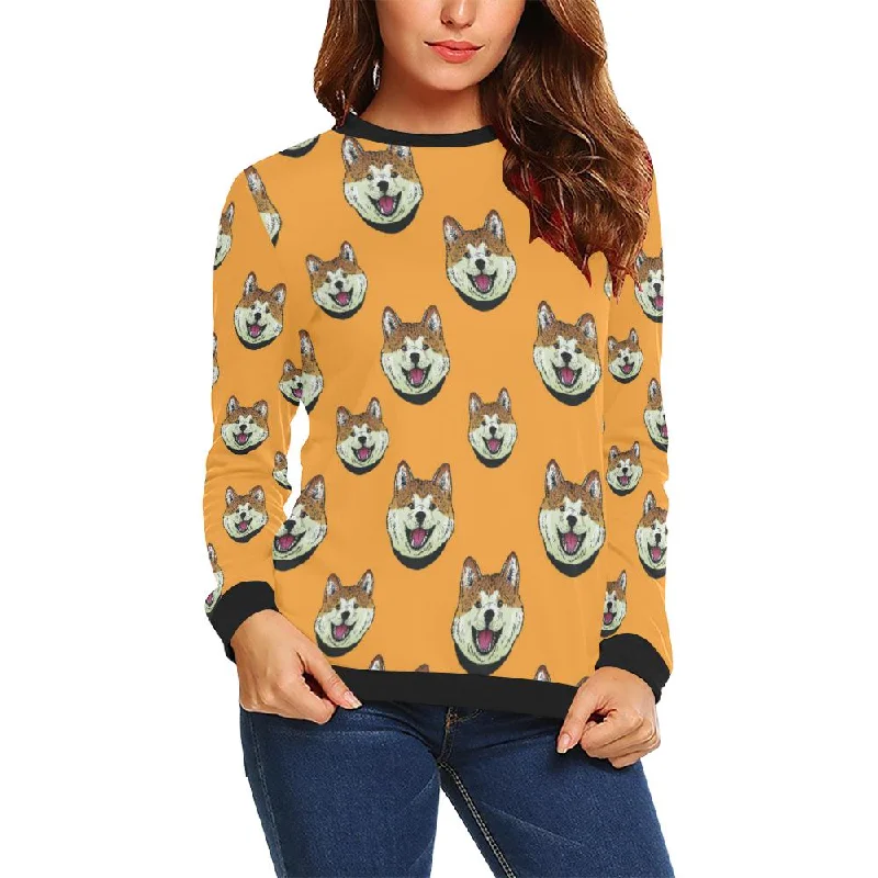 Dog Akita Print Pattern Women Crewneck Sweatshirt Boho-style sweaters