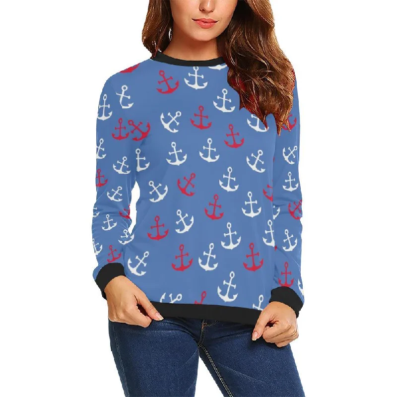 Nautical Anchor Pattern Print Women Crewneck Sweatshirt Thermal sweaters