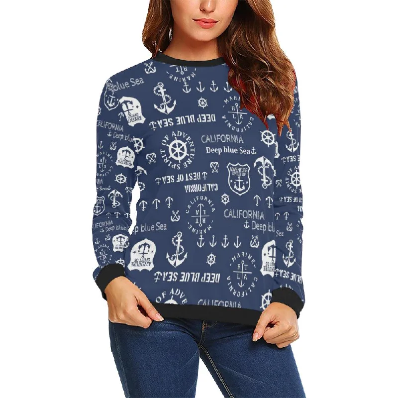 Nautical Anchor Print Pattern Women Crewneck Sweatshirt Mohair sweaters