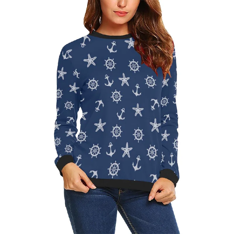 Pattern Print Anchor Nautical Women Crewneck Sweatshirt Knitted sweaters