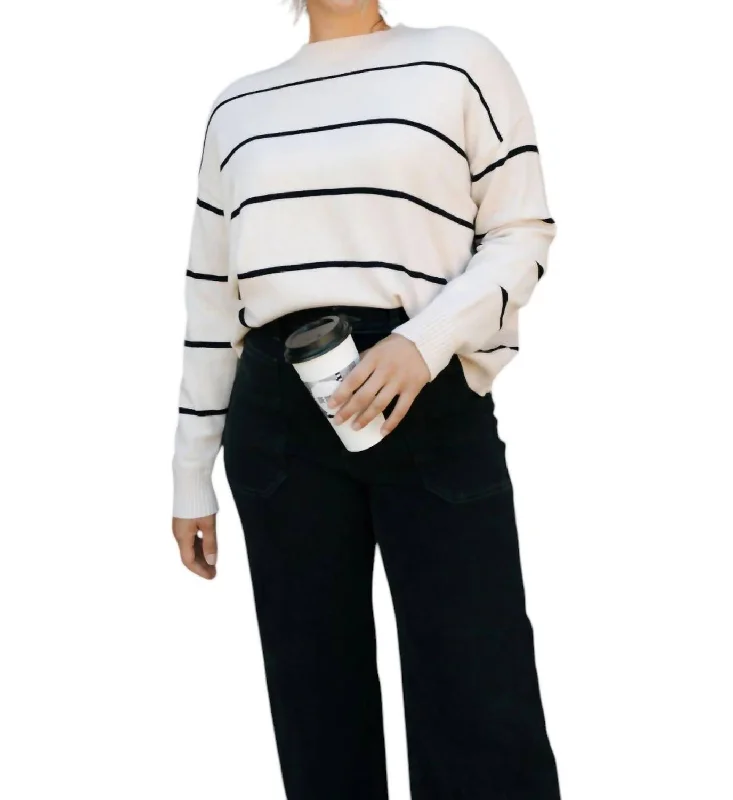 Stripe Sweater In Oatmeal Acrylic sweaters