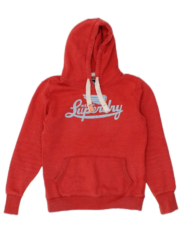 SUPERDRY Womens Graphic Hoodie Jumper UK 16 Large Red Cotton Travel-friendly sweaters