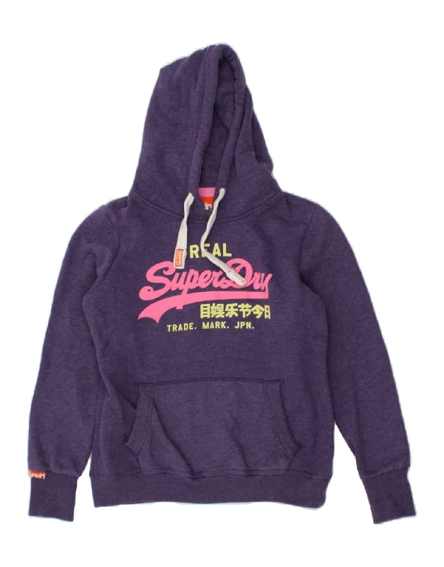 SUPERDRY Womens Graphic Hoodie Jumper UK 18 XL Purple Cotton Lightweight sweaters