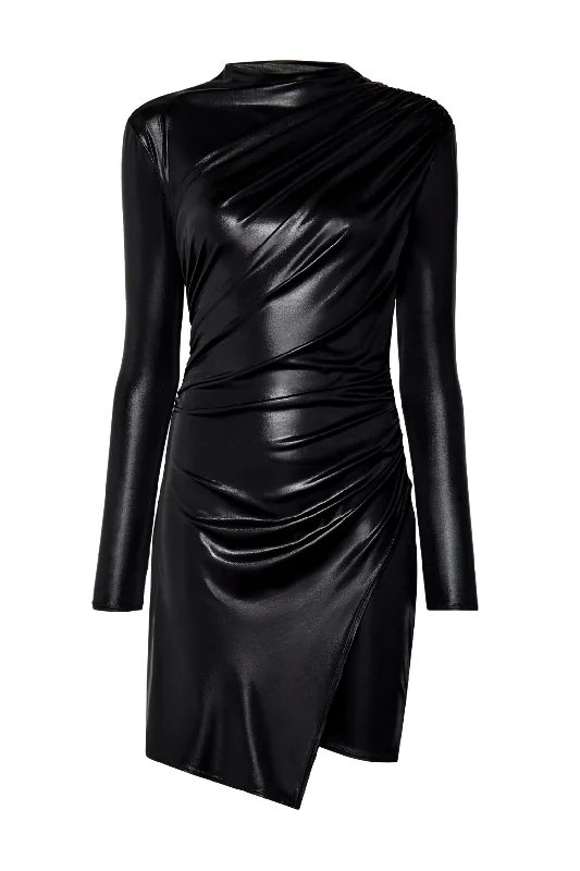 Coated Jersey Draped Mini Dress | Black H&M mini dresses