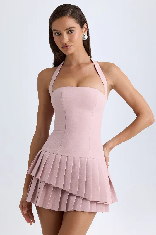 Asymmetric Layered Halterneck Mini Dress in Pink Mauve Best mini dresses for tall women