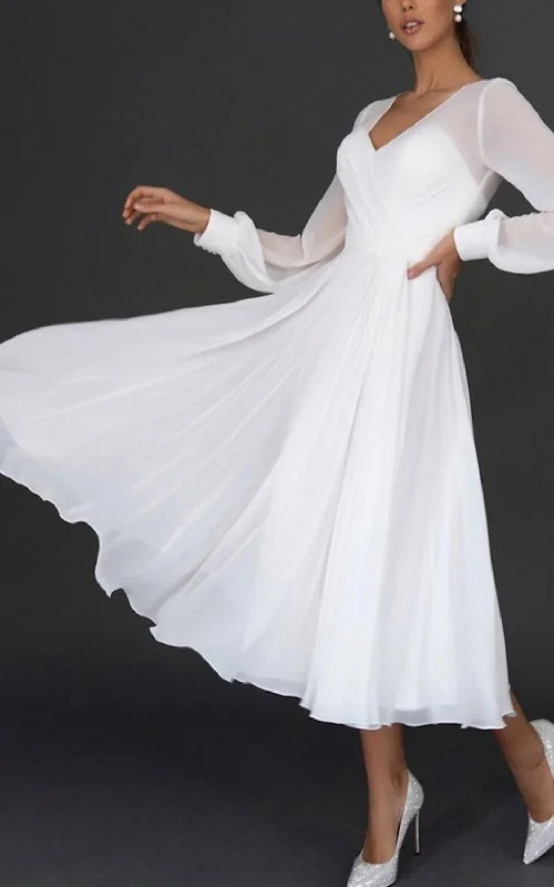 A-Line V-neck Chiffon Wedding Dress Simple Sexy Elegant Romantic Beach Summer With Keyhole Back And Poet Long Sleeves-716758 Sheer Wedding Dress