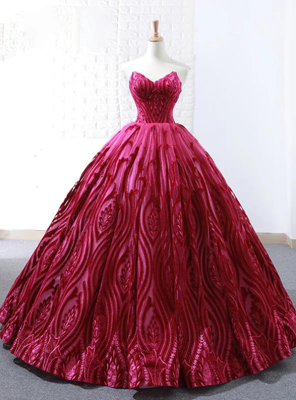 Red Ball Gown Lace Embroidery Sweetheart Floor Length Wedding Dress Classic Bridal Dress