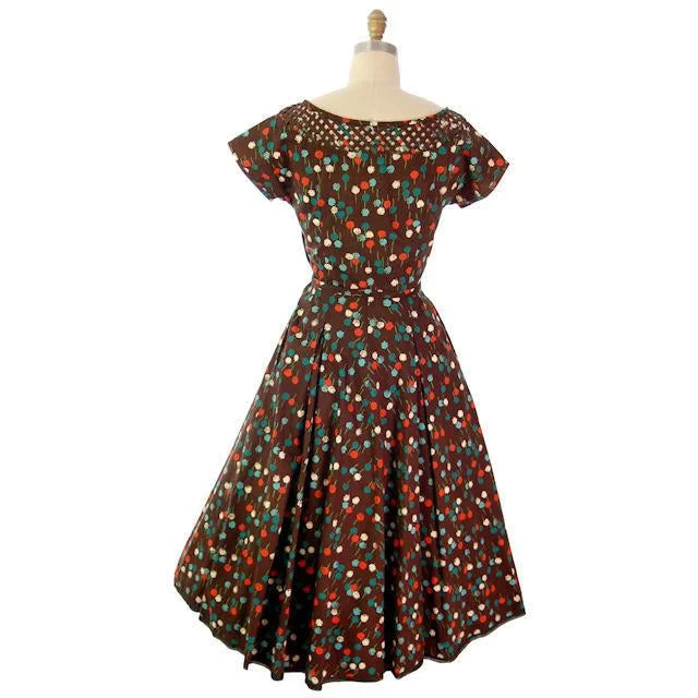 Vintage Dandelion Printed Circle Skirt Dress 1950s R&K Original 38-28-Free Satin unclassified skirts