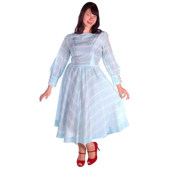 Vintage MCM Light Blue Taffeta Dress Circle Skirt 1950s 39-30-Free Mesh unclassified skirts