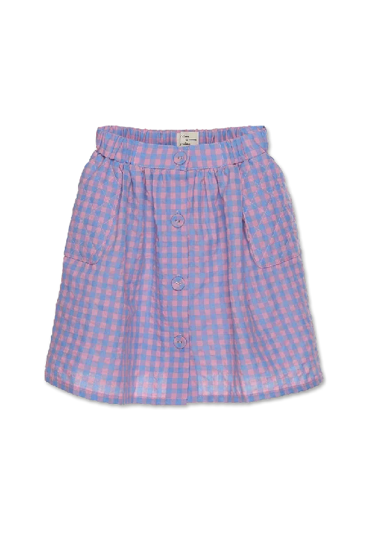 WANDER & WONDER BLUE/PINK CHECKED BUTTON SKIRT Festival unclassified skirts