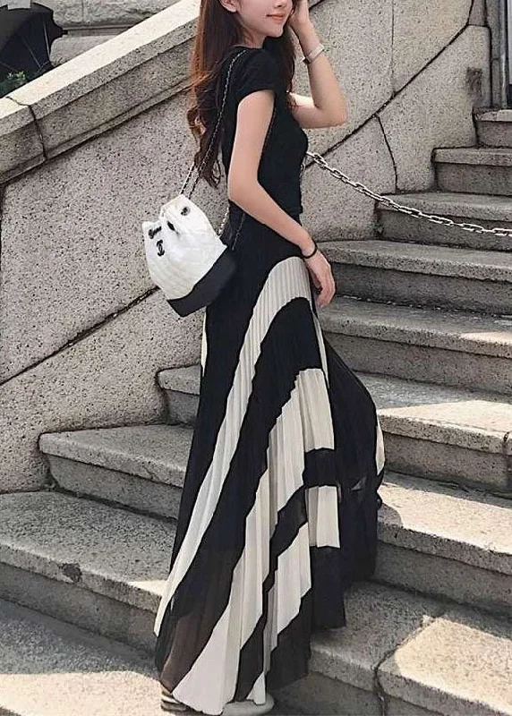 Women Black Wrinkled Patchwork Chiffon Skirts Spring Wedding guest unclassified skirts