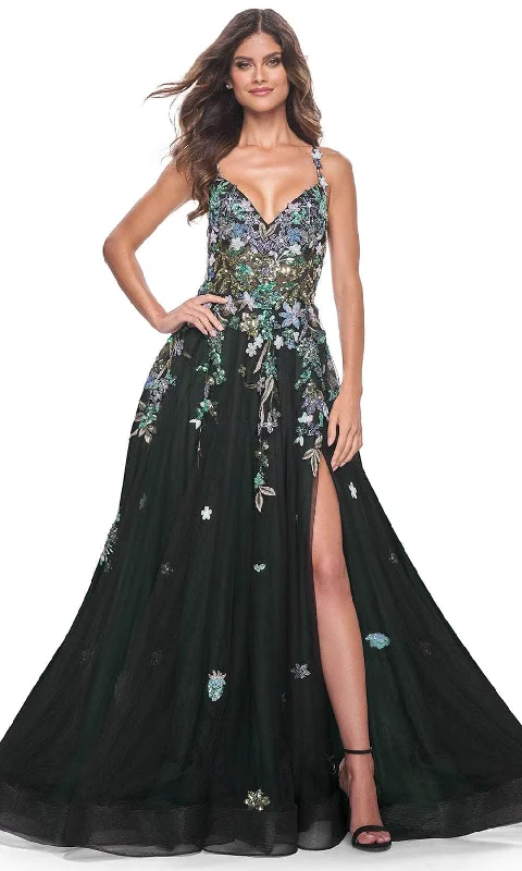 La Femme 32023 - A-Line Floral Appliqued Prom Gown Sequin party dresses