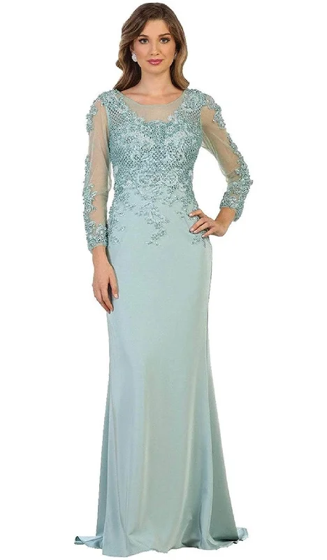 May Queen RQ7594 - Illusion Long Sleeve Formal Gown Christmas party dresses