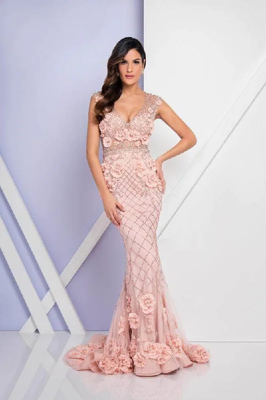 Terani Couture - V-Neck Floral Evening Dress 1722GL4488 - 1 pc Blush In Size 14 Available Edgy party dresses