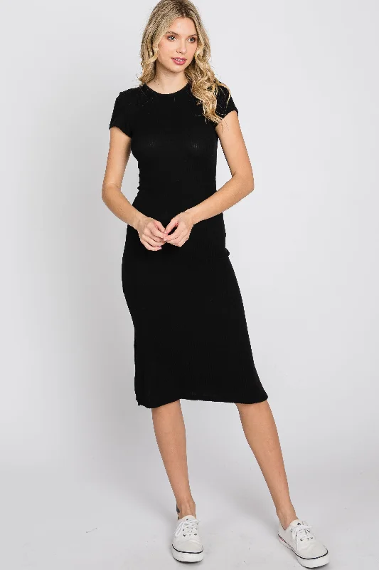 Black Brushed Ribbed Midi Dress Best midi dresses for formal events