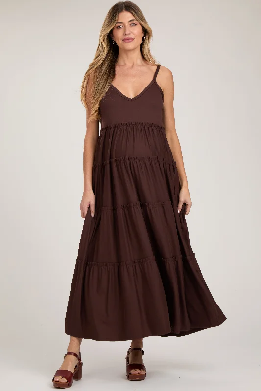 Brown Tiered Sleeveless Maternity Maxi Dress Revolve maxi dresses