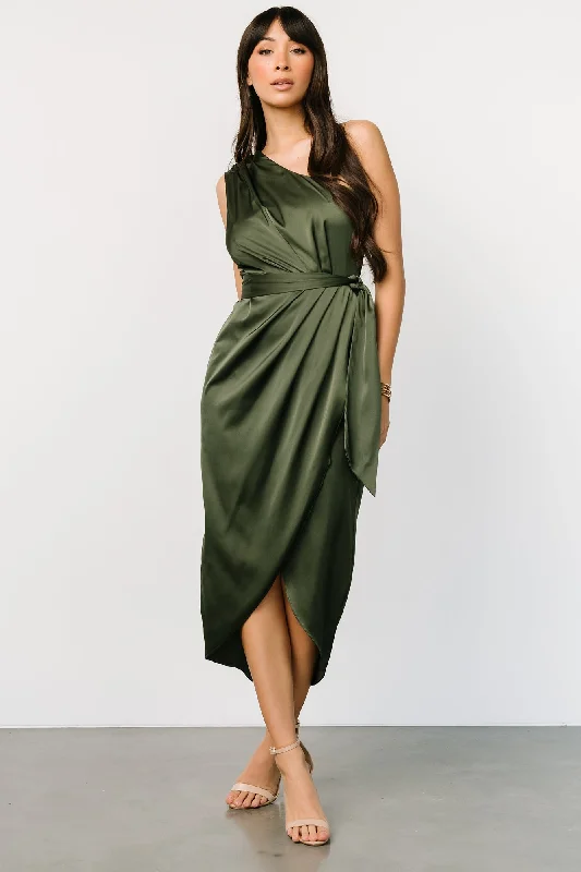 Celia One Shoulder Midi Dress | Olive Preppy midi dresses