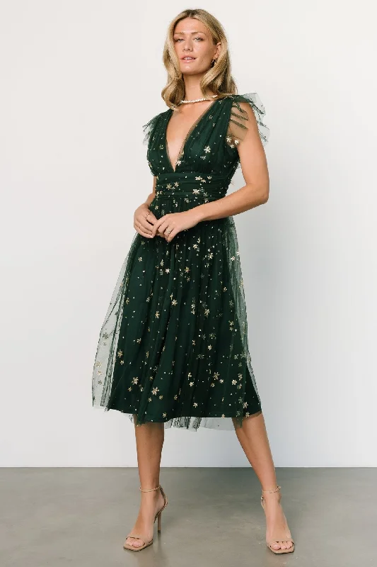 Chiara Shimmer Midi Dress | Green + Gold Holiday midi dresses