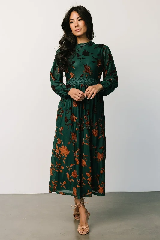 Christine Velvet Embossed Midi Dress | Jade Off-shoulder midi dresses