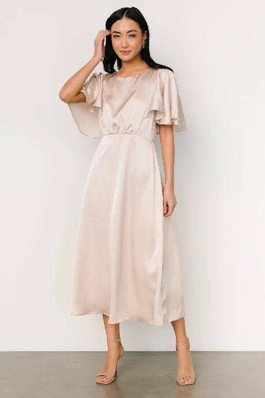 Cinta Satin Midi Dress | Champagne Lace midi dresses