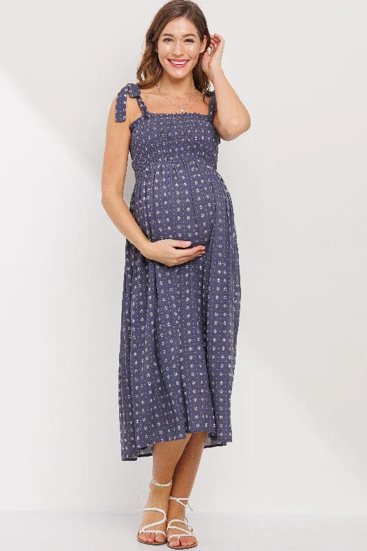 Floral Smocking Top Midi Maternity Dress Office midi dresses