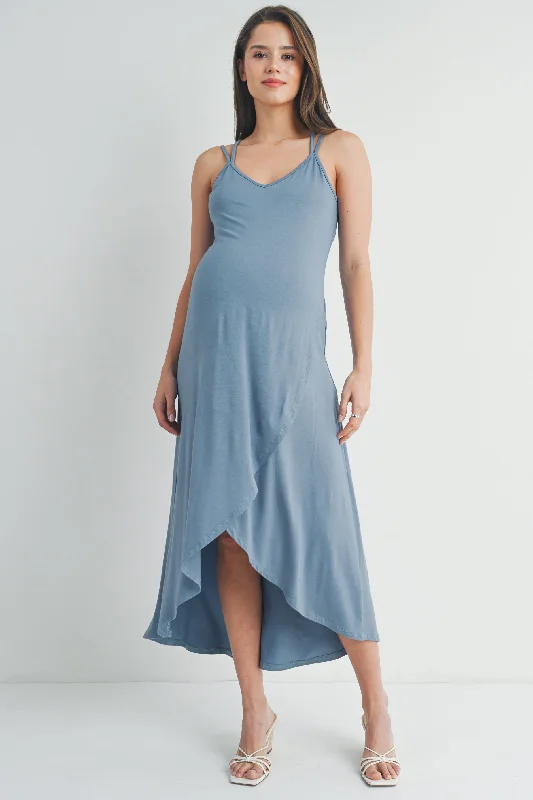 Hi-Lo V Neck Sleeveless Maternity Midi Dress Best midi dresses for hourglass body shape