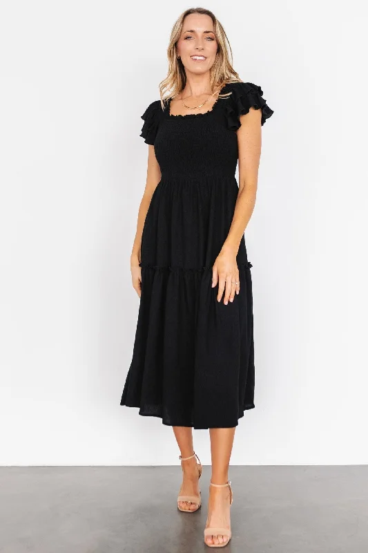 Jacie Smocked Midi Dress | Black Halter midi dresses