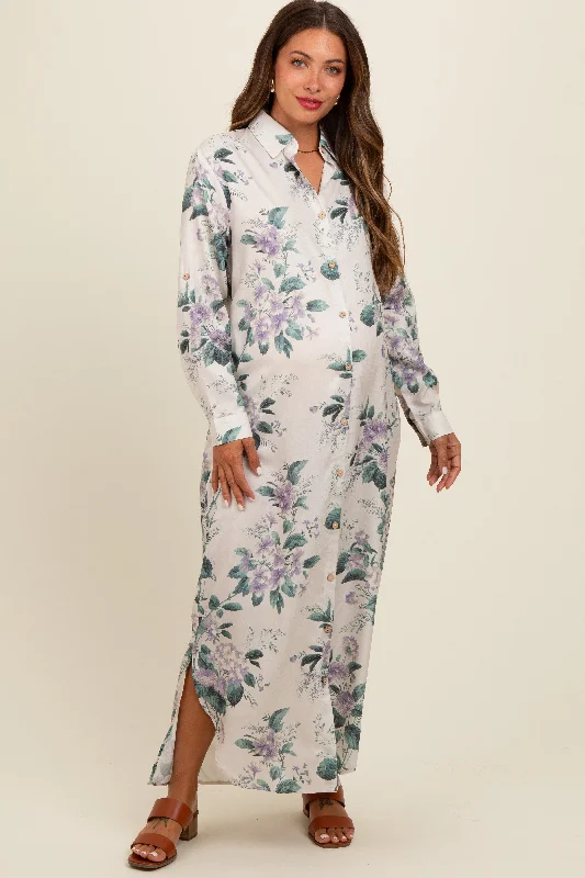 Lavender Floral Button Down Maternity Maxi Dress Smocked maxi dresses