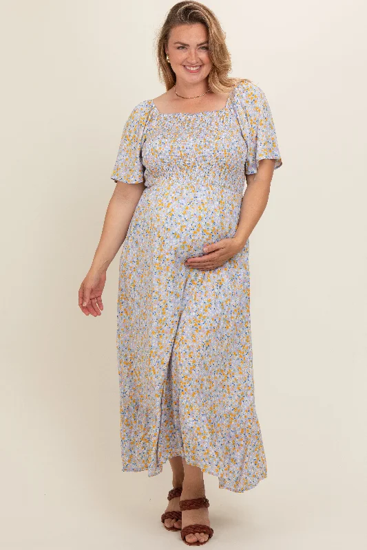 Light Blue Floral Smocked Plus Maternity Maxi Dress ASOS maxi dresses